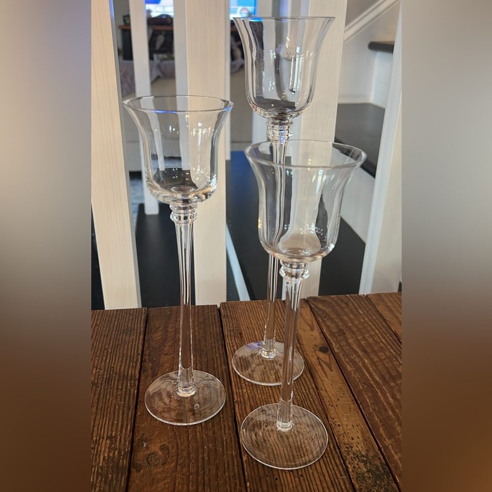 Set of Three Clear Glass Candle Holders